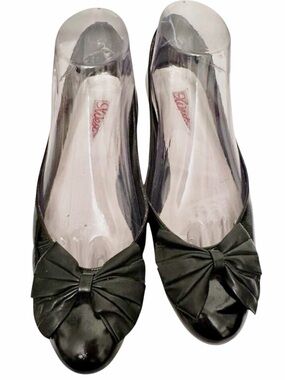 Vintage Nine West Black Patent Bow Wedge Heels Size 9N Retro‎